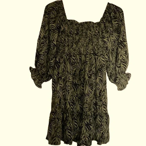 &merci | Dresses | Merci Boho Dress Green And Black Zebra Print With A Sash  | Poshmark